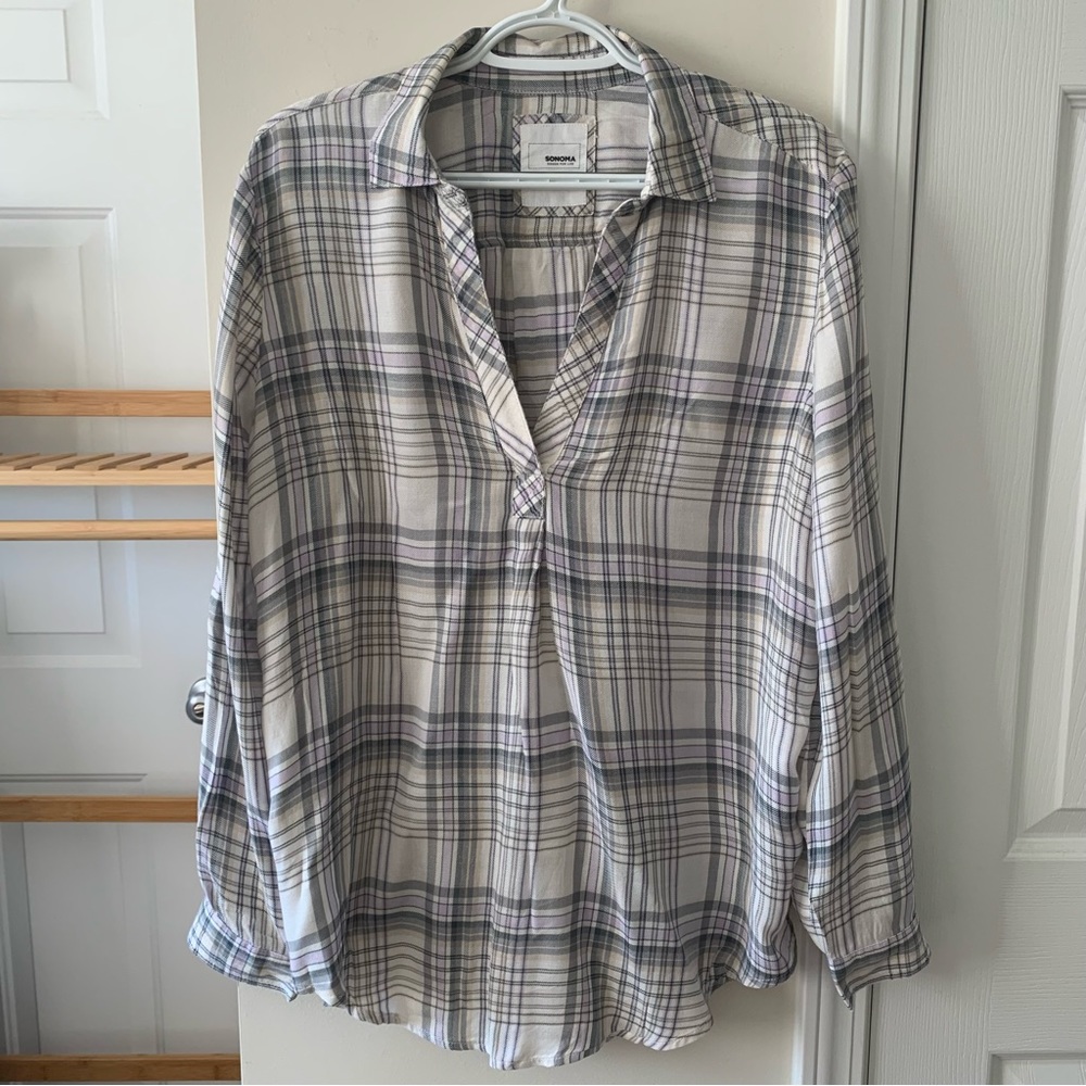 Sonoma wide placket drapey popover women top Sz Large